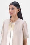 Amit Aggarwal Beige Organza, Polyester Round Neck Metallic Sheer Shirt Online at Aza Fashions Amit Aggarwal_Beige Organza, Polyester Round Neck Metallic Sheer Shirt _Online_at_Aza_Fashions