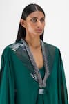 Amit Aggarwal_Emerald Green V-, Open Beaded Metallic Structured Cape _Online_at_Aza_Fashions