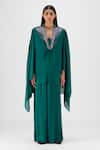 Buy_Amit Aggarwal_Emerald Green V-, Open Beaded Metallic Structured Cape _at_Aza_Fashions