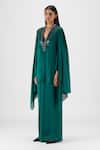 Buy_Amit Aggarwal_Emerald Green V-, Open Beaded Metallic Structured Cape _Online_at_Aza_Fashions