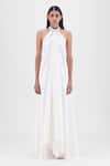 Buy_Amit Aggarwal_Off White Organza, Polyester Halter Neck Metallic Fluid Dress _at_Aza_Fashions