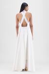 Shop_Amit Aggarwal_Off White Organza, Polyester Halter Neck Metallic Fluid Dress _at_Aza_Fashions