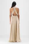 Shop Amit Aggarwal Beige Organza, Polyester Halter Neck Metallic Fluid Dress at Aza Fashions Shop_Amit Aggarwal_Beige Organza, Polyester Halter Neck Metallic Fluid Dress _at_Aza_Fashions