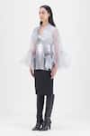 Amit Aggarwal_Grey V-neck Metallic Corded Ruffle Cape _Online_at_Aza_Fashions