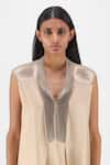 Amit Aggarwal Beige Chiffon, Polyester V-neck Metallic Layered Dress Online at Aza Fashions Amit Aggarwal_Beige Chiffon, Polyester V-neck Metallic Layered Dress _Online_at_Aza_Fashions