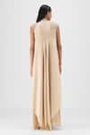 Shop Amit Aggarwal Beige Chiffon, Polyester V-neck Metallic Layered Dress at Aza Fashions Shop_Amit Aggarwal_Beige Chiffon, Polyester V-neck Metallic Layered Dress _at_Aza_Fashions