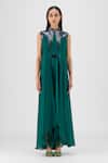 Buy Amit Aggarwal Emerald Green Chiffon, Polyester Beads, Metallic Thread Beaded Panelled Dress at Aza Fashions Buy_Amit Aggarwal_Emerald Green Chiffon, Polyester Beads, Metallic Thread Beaded Panelled Dress _at_Aza_Fashions