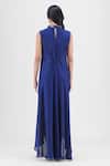 Shop_Amit Aggarwal_Navy Chiffon, Polyester Beads High Neck Metallic Panelled Dress _at_Aza_Fashions