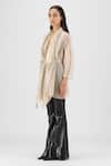 Buy_Amit Aggarwal_Beige Organza, Polyester Open Neck, Metallic Draped Shirt _Online_at_Aza_Fashions
