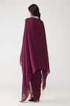 Shop_Amit Aggarwal_Purple Satin, Chiffon, Polyester V-neck Crystalvein Cape With Skirt _at_Aza_Fashions