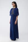 Buy Amit Aggarwal Blue Satin, Chiffon, Brocade Zari Round Neck Layered Pleated Dress Online at Aza Fashions Buy_Amit Aggarwal_Blue Satin, Chiffon, Brocade Zari Round Neck Layered Pleated Dress _Online_at_Aza_Fashions