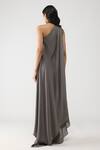 Shop_Amit Aggarwal_Gray Satin, Chiffon, Polyester Crystals Halter Neck Crstalvein Dress _at_Aza_Fashions