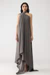 Buy_Amit Aggarwal_Gray Satin, Chiffon, Polyester Crystals Halter Neck Crstalvein Dress _Online_at_Aza_Fashions