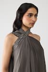 Shop_Amit Aggarwal_Gray Satin, Chiffon, Polyester Crystals Halter Neck Crstalvein Dress _Online_at_Aza_Fashions