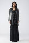 Buy Amit Aggarwal Black Chiffon, Polyester V-neck Banarsi Micro Pleated Cape Pant Set at Aza Fashions Buy_Amit Aggarwal_Black Chiffon, Polyester V-neck Banarsi Micro Pleated Cape Pant Set _at_Aza_Fashions