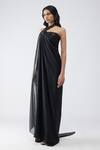 Buy_Amit Aggarwal_Black Satin, Chiffon, Polyester Metallic Thread, Embroidery Banarasi Dress _Online_at_Aza_Fashions