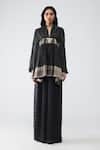 Buy_Amit Aggarwal_Black Satin, Chiffon, Brocade, Polyester, Silk Banarasi Kaftan And Pant Set _at_Aza_Fashions