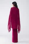 Shop Amit Aggarwal Fuchsia Chiffon V-neck Cropped Cape And Banarasi Draped Skirt Set at Aza Fashions Shop_Amit Aggarwal_Fuchsia Chiffon V-neck Cropped Cape And Banarasi Draped Skirt Set _at_Aza_Fashions