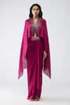 Buy Amit Aggarwal Fuchsia Chiffon V-neck Cropped Cape And Banarasi Draped Skirt Set at Aza Fashions Buy_Amit Aggarwal_Fuchsia Chiffon V-neck Cropped Cape And Banarasi Draped Skirt Set _at_Aza_Fashions