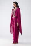 Amit Aggarwal Fuchsia Chiffon V-neck Cropped Cape And Banarasi Draped Skirt Set Online at Aza Fashions Amit Aggarwal_Fuchsia Chiffon V-neck Cropped Cape And Banarasi Draped Skirt Set _Online_at_Aza_Fashions