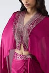 Buy Amit Aggarwal Fuchsia Chiffon V-neck Cropped Cape And Banarasi Draped Skirt Set Online at Aza Fashions Buy_Amit Aggarwal_Fuchsia Chiffon V-neck Cropped Cape And Banarasi Draped Skirt Set _Online_at_Aza_Fashions