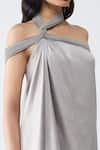 Buy Amit Aggarwal Gray Satin, Chiffon, Polyester Halter Neck Micro Pleated Top And Draped Skirt Set Online at Aza Fashions Buy_Amit Aggarwal_Gray Satin, Chiffon, Polyester Halter Neck Micro Pleated Top And Draped Skirt Set _Online_at_Aza_Fashions