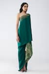 Amit Aggarwal_Emerald Green Chiffon, Polyester, Silk Zari Banarasi One Cape And Skirt Set _Online_at_Aza_Fashions