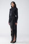 Amit Aggarwal_Black Cotton Satin, Chiffon, Brocade Sequins, Metallic Shirt With Banarasi Skirt _Online_at_Aza_Fashions