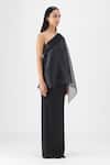Amit Aggarwal Black Organza, Polyester One Shoulder Metallic Micro Pleated Draped Top Online at Aza Fashions Amit Aggarwal_Black Organza, Polyester One Shoulder Metallic Micro Pleated Draped Top _Online_at_Aza_Fashions