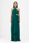 Buy Amit Aggarwal Emerald Green Chiffon, Polyester Halter Neck Metallic Fluid Dress at Aza Fashions Buy_Amit Aggarwal_Emerald Green Chiffon, Polyester Halter Neck Metallic Fluid Dress _at_Aza_Fashions