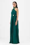 Amit Aggarwal Emerald Green Chiffon, Polyester Halter Neck Metallic Fluid Dress Online at Aza Fashions Amit Aggarwal_Emerald Green Chiffon, Polyester Halter Neck Metallic Fluid Dress _Online_at_Aza_Fashions