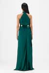 Shop Amit Aggarwal Emerald Green Chiffon, Polyester Halter Neck Metallic Fluid Dress at Aza Fashions Shop_Amit Aggarwal_Emerald Green Chiffon, Polyester Halter Neck Metallic Fluid Dress _at_Aza_Fashions