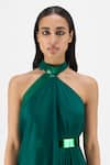 Buy Amit Aggarwal Emerald Green Chiffon, Polyester Halter Neck Metallic Fluid Dress Online at Aza Fashions Buy_Amit Aggarwal_Emerald Green Chiffon, Polyester Halter Neck Metallic Fluid Dress _Online_at_Aza_Fashions
