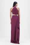 Shop_Amit Aggarwal_Purple Chiffon, Polyester Halter Neck Metallic Fluid Dress _at_Aza_Fashions