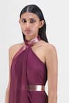 Buy_Amit Aggarwal_Purple Chiffon, Polyester Halter Neck Metallic Fluid Dress _Online_at_Aza_Fashions