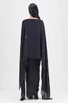 Shop_Amit Aggarwal_Black Chiffon, Polyester Boat Neck Metallic Fluid Cape And Skirt Set _at_Aza_Fashions