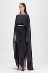 Buy_Amit Aggarwal_Black Chiffon, Polyester Boat Neck Metallic Fluid Cape And Skirt Set _Online_at_Aza_Fashions