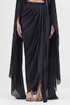Shop_Amit Aggarwal_Black Chiffon, Polyester Boat Neck Metallic Fluid Cape And Skirt Set _Online_at_Aza_Fashions