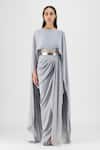 Buy Amit Aggarwal Gray Chiffon, Polyester Boat Neck Metallic Fluid Cape And Skirt Set at Aza Fashions Buy_Amit Aggarwal_Gray Chiffon, Polyester Boat Neck Metallic Fluid Cape And Skirt Set _at_Aza_Fashions