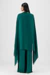Shop Amit Aggarwal Emerald Green Chiffon V-neck Metallic Structured Cape And Pant Set at Aza Fashions Shop_Amit Aggarwal_Emerald Green Chiffon V-neck Metallic Structured Cape And Pant Set _at_Aza_Fashions