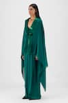 Amit Aggarwal Emerald Green Chiffon V-neck Metallic Structured Cape And Pant Set Online at Aza Fashions Amit Aggarwal_Emerald Green Chiffon V-neck Metallic Structured Cape And Pant Set _Online_at_Aza_Fashions