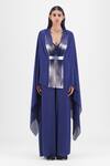Buy Amit Aggarwal Blue Chiffon, Polyester V-neck Metallic Structured Cape And Pant Set at Aza Fashions Buy_Amit Aggarwal_Blue Chiffon, Polyester V-neck Metallic Structured Cape And Pant Set _at_Aza_Fashions