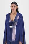 Shop Amit Aggarwal Blue Chiffon, Polyester V-neck Metallic Structured Cape And Pant Set Online at Aza Fashions Shop_Amit Aggarwal_Blue Chiffon, Polyester V-neck Metallic Structured Cape And Pant Set _Online_at_Aza_Fashions