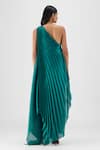 Shop_Amit Aggarwal_Emerald Green Organza, Polyester Halter Neck Pleated Fluid Dress _at_Aza_Fashions