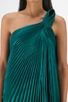 Amit Aggarwal_Emerald Green Organza, Polyester Halter Neck Pleated Fluid Dress _Online_at_Aza_Fashions