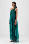 Buy_Amit Aggarwal_Emerald Green Organza, Polyester Halter Neck Pleated Fluid Dress _Online_at_Aza_Fashions