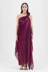 Buy Amit Aggarwal Purple Organza, Polyester One Shoulder Pleated Fluid Dress at Aza Fashions Buy_Amit Aggarwal_Purple Organza, Polyester One Shoulder Pleated Fluid Dress _at_Aza_Fashions