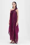 Amit Aggarwal Purple Organza, Polyester One Shoulder Pleated Fluid Dress Online at Aza Fashions Amit Aggarwal_Purple Organza, Polyester One Shoulder Pleated Fluid Dress _Online_at_Aza_Fashions