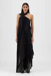 Buy Amit Aggarwal Black Organza, Polyester Halter Neck Pleated Fluid Dress at Aza Fashions Buy_Amit Aggarwal_Black Organza, Polyester Halter Neck Pleated Fluid Dress _at_Aza_Fashions