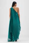 Shop Amit Aggarwal Emerald Green Organza, Polyester Halter Neck, One Shoulder Pleated Fluid Dress at Aza Fashions Shop_Amit Aggarwal_Emerald Green Organza, Polyester Halter Neck, One Shoulder Pleated Fluid Dress _at_Aza_Fashions